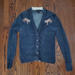 Merino Wool Cardigan Tiger Patch J. Crew Size S